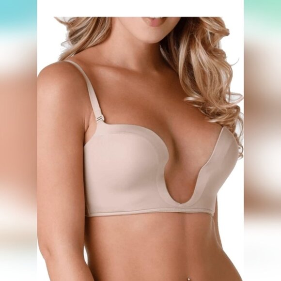 Wonderbra Nude Skin Tone Ultimate Deep Plunge Multiway Bra Brand New Size 34E - Picture 1 of 5
